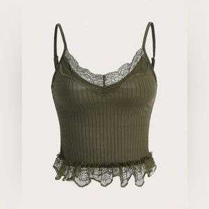 SHEIN ICON Contrast Lace Ruffle Hem Cami Top